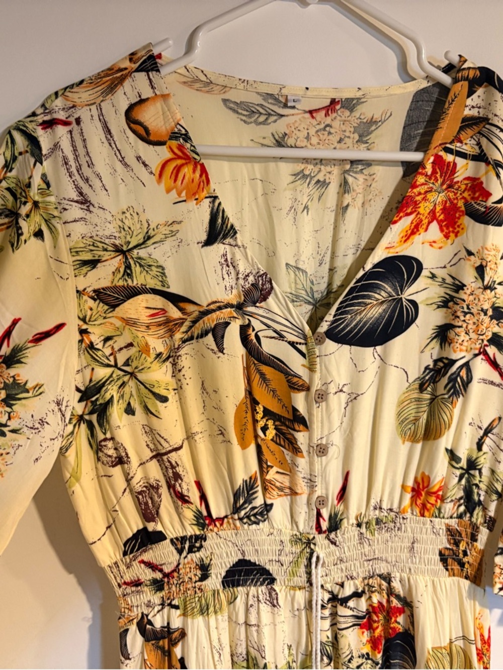 Amazon Floral V-Neck Maxi Dress in Cream with Green & Orange Print - Picture 2 of 3